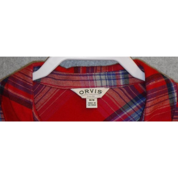 Womans Orvis Lightweight Flannel Style Button Up Orange, Blue Plaid Size Medium - Picture 3 of 7